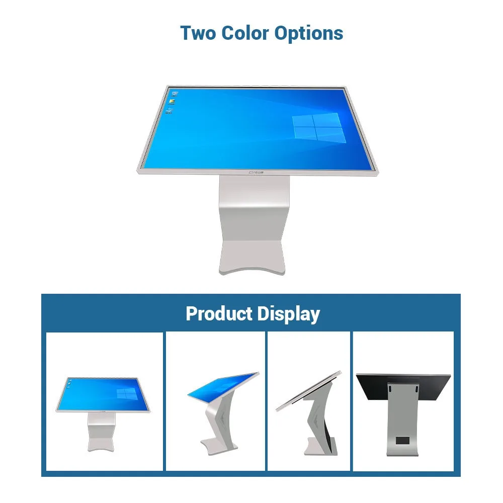Sleek ergonomic K style tilted touchscreen stand with metal enclosure