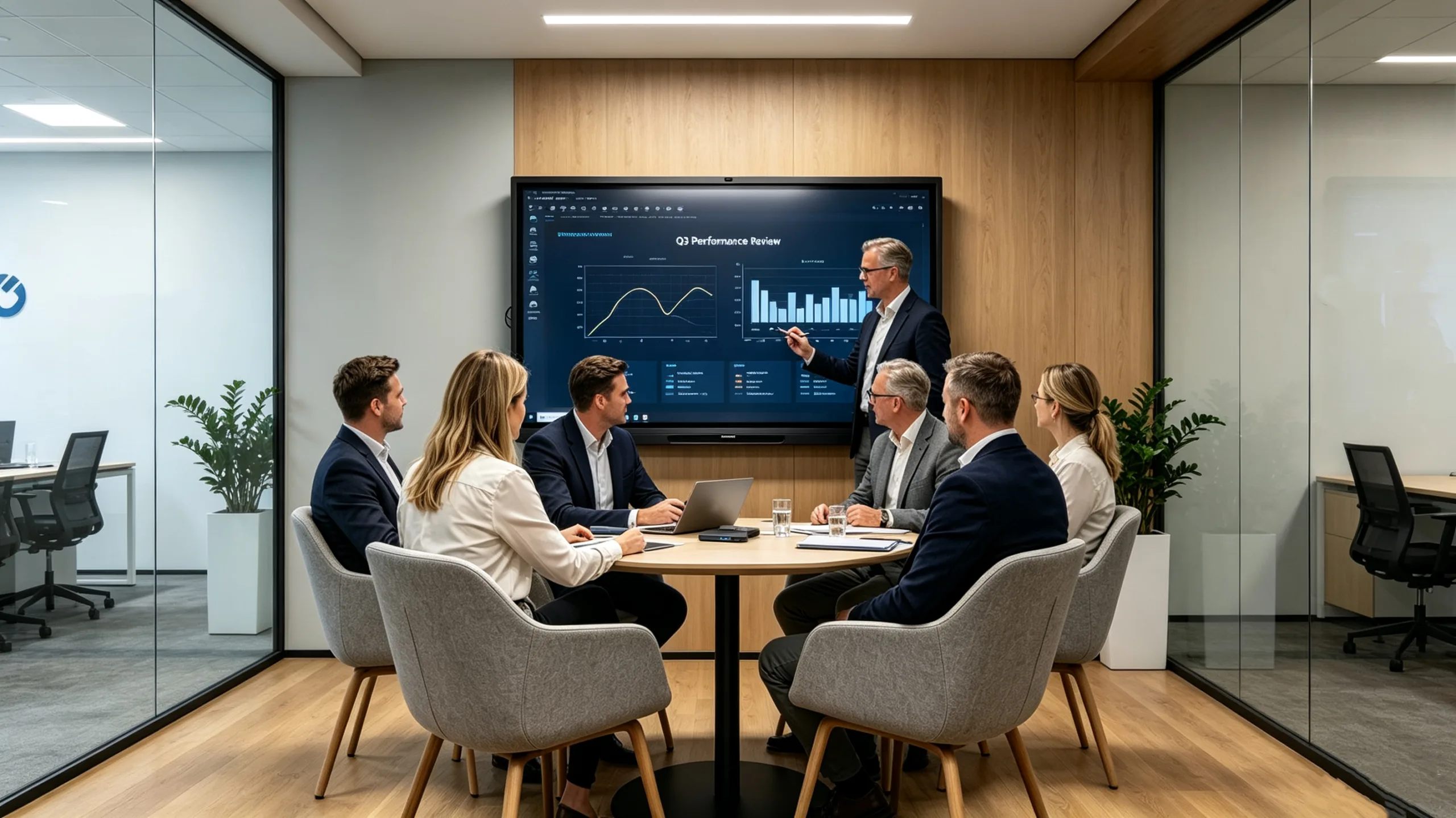 65 inch interactive flat panel in a small meeting room